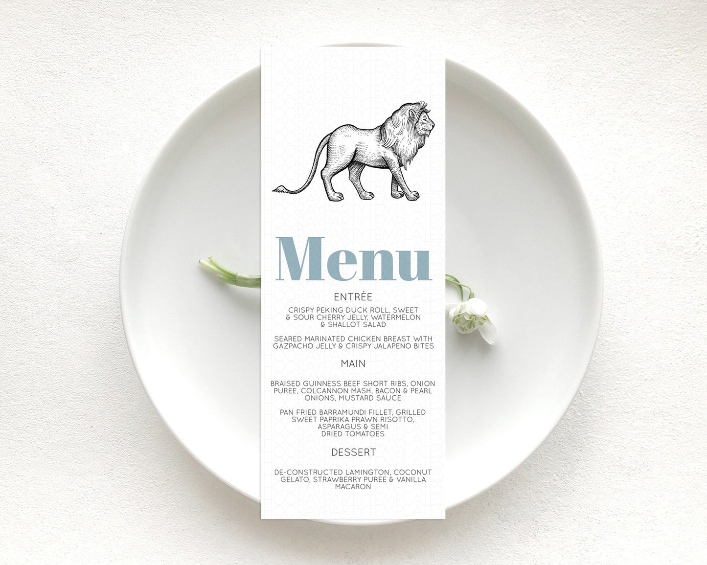 Lion Menu Lion Menu Template Lion Party Table Decor Safari Adventure Lion Menu Dried Palm Fern Lion Dinner Dessert Party Food Menu D10246
