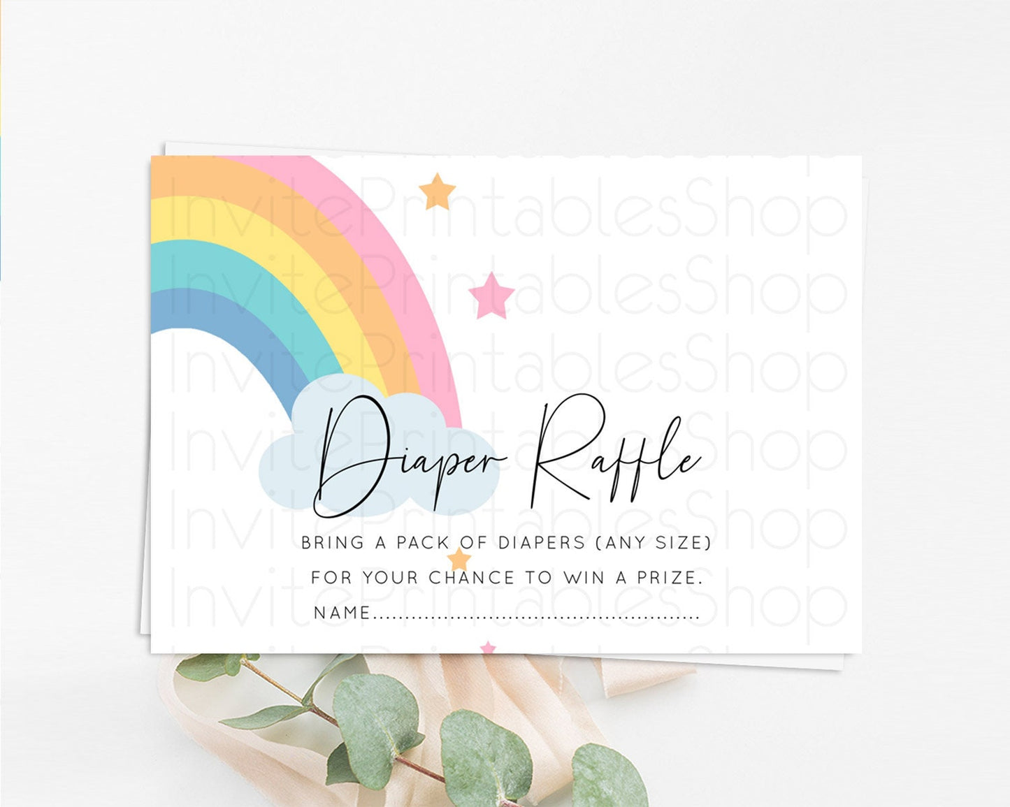 Pastel Rainbow Diaper Raffle Card Boho Rainbow Diaper Insert Boho Rainbow Diaper Ticket Pastel Watercolor Baby Shower Raffle Game D11023