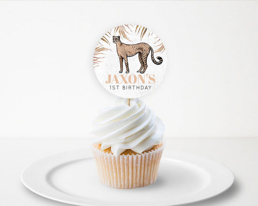 Cheetah Cupcake Toppers Cheetah Cupcake Cheetah Safari Cupcake Adventure Cheetah Cupcake Topper Palm Leaf Zoo First Birthday Décor D10291