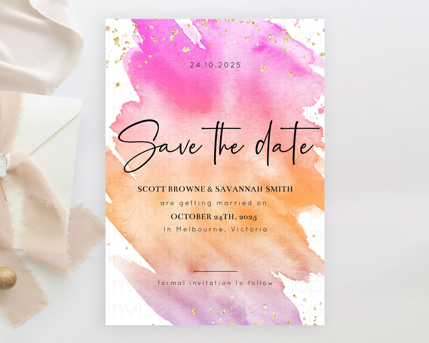 Pastel Save The Date Template Pastel Ombre Rainbow Watercolor Colorful Party For Birthday Baptism Baby Shower Wedding Bridal Shower D10488