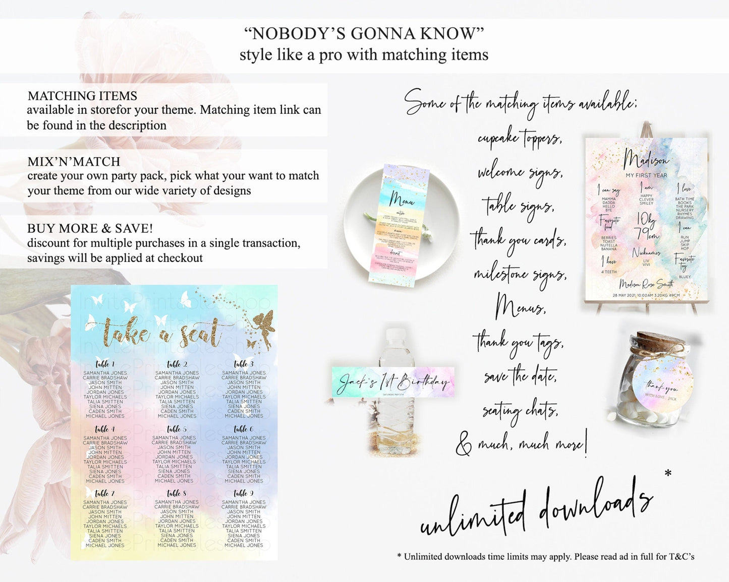 Fairy Seating Chart Pastel Fairy Seating Chart Fairy Tea Party Fairy Garden Seating Sign Enchanted Garden Floral Butterfly Decor D10894