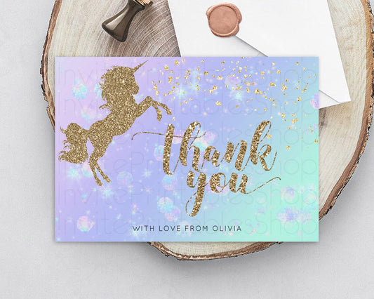 Editable Unicorn Rainbow Thank You Card Pastel Unicorn Thank You Magical Omb