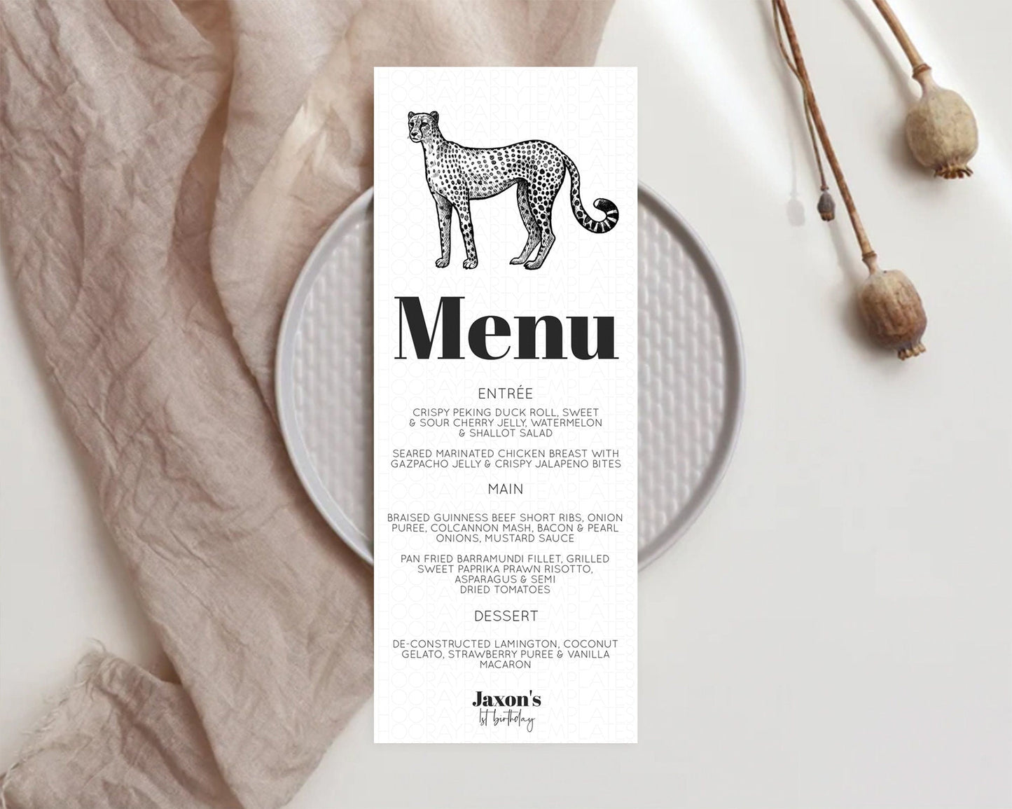 Cheetah Menu Cheetah Menu Template Cheetah Party Table Decor Safari Adventure Decor Cheetah Dinner Dessert Menu Party Food Menu D10290