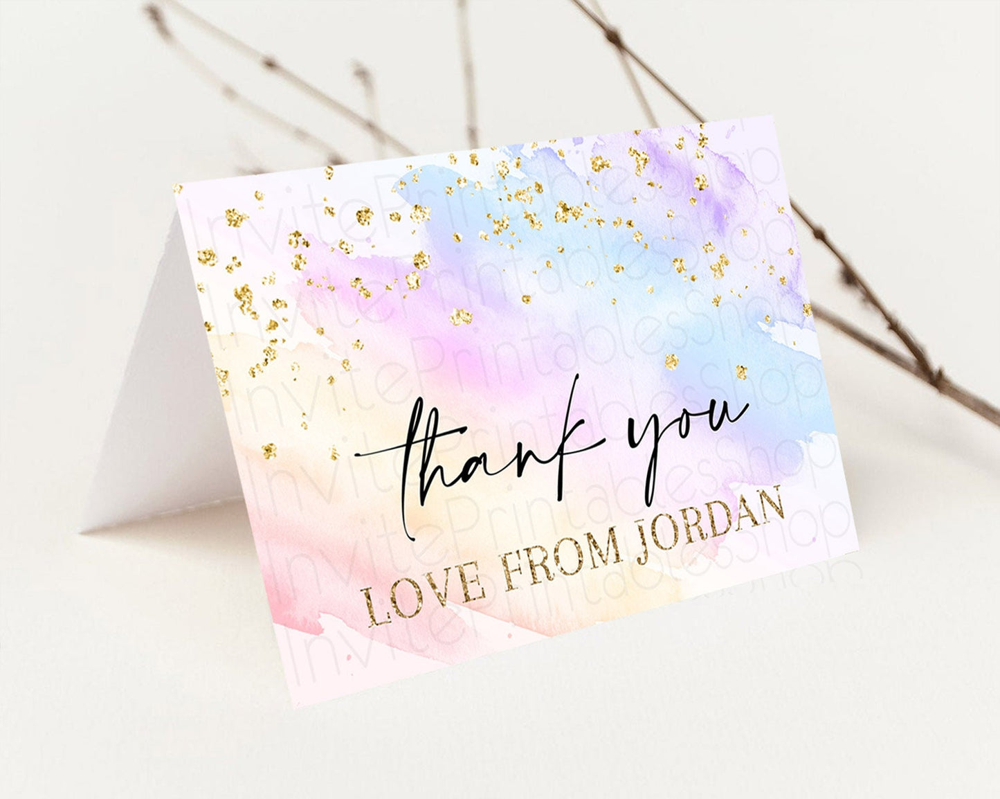 Pastel Thank You Rainbow Thank You Card Colorful Pastel Birthday Thank You Card Confetti Watercolor Pastel Teacher Thank You Cards D10635