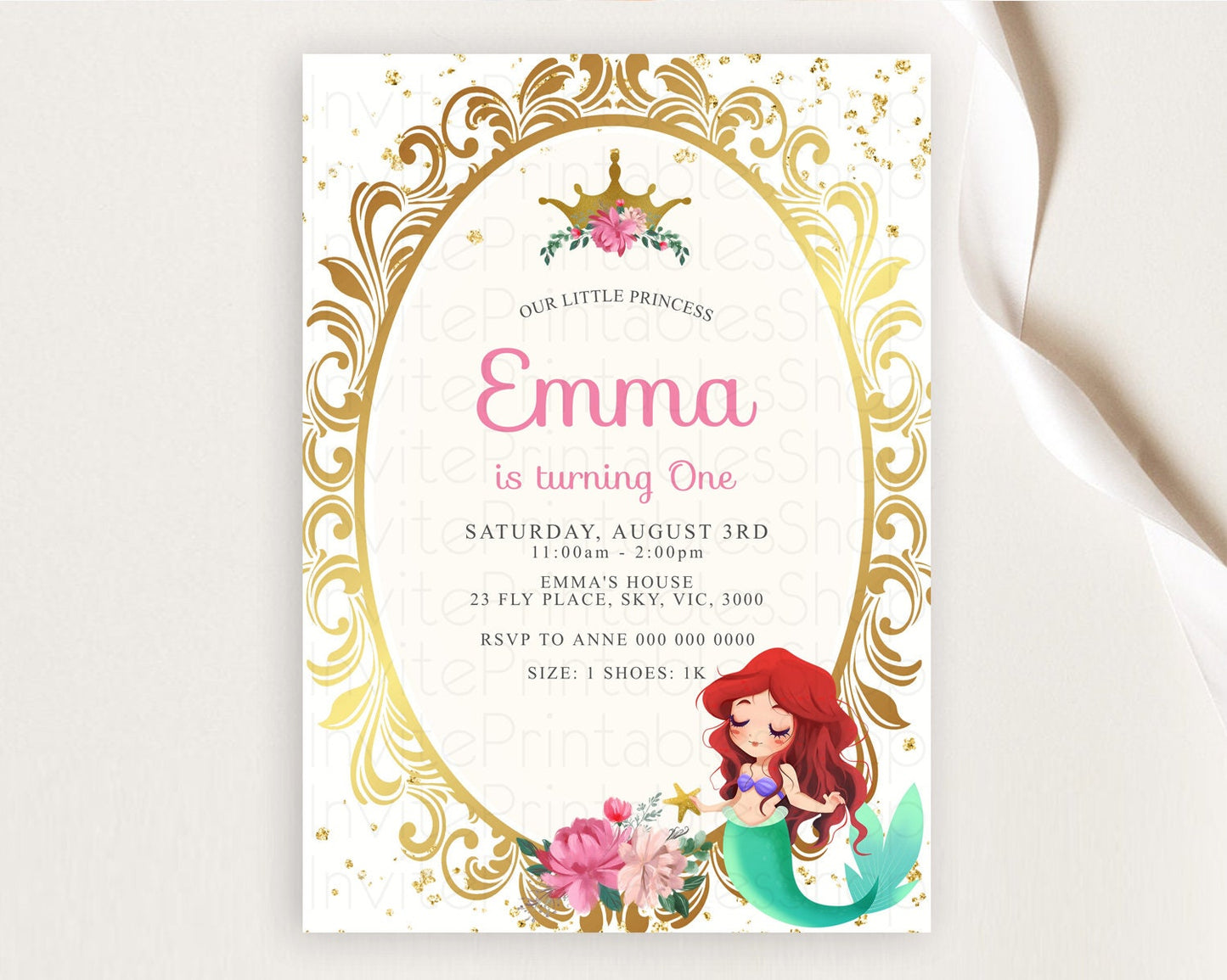 Princess Birthday Invitation Castle Invitation Royal Birthday Fairy Tale Enchanted Mirror Pastel Floral Garden 1st First Birthday D10133