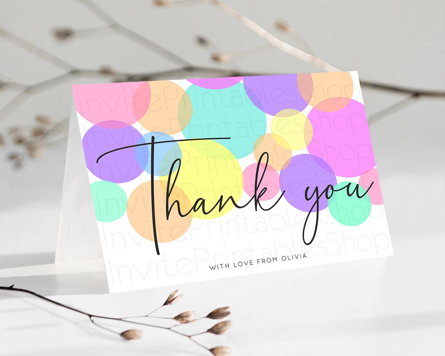 Editable Rainbow Thank You Pastel Thank You Card Pastel Rainbow Birthday Tha