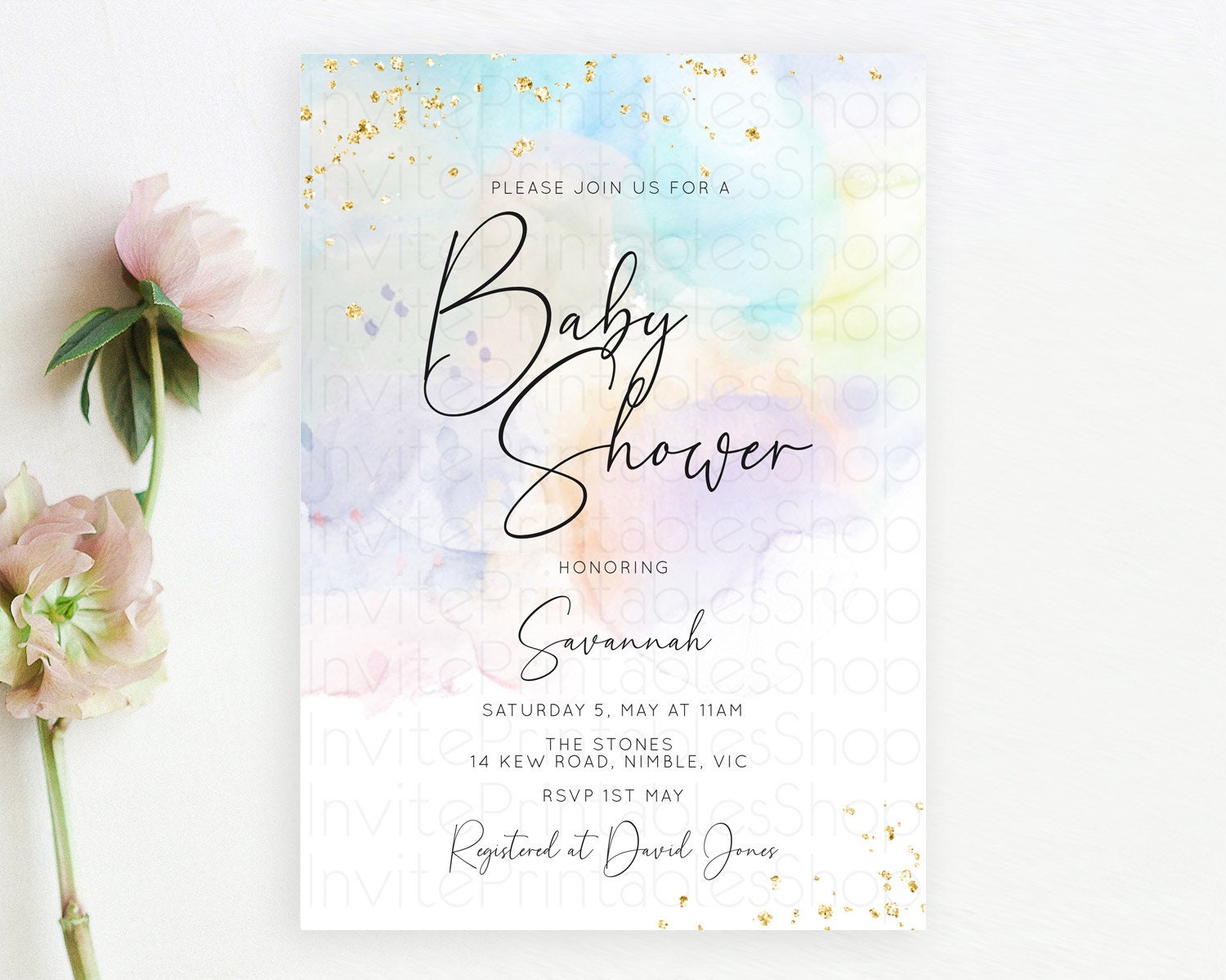 Editable Pastel Baby Shower Invitation Rainbow Baby Shower Invitation Colorf
