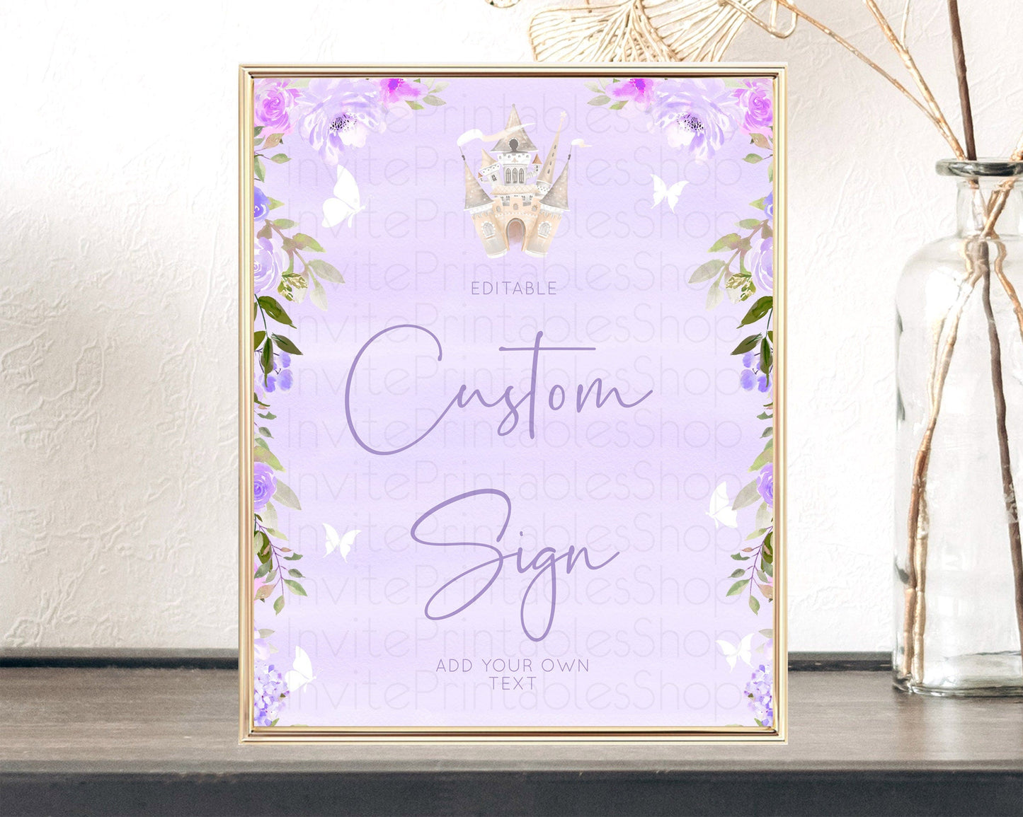 Purple Princess Party Table Sign Decor Secret Garden Enchanted Castle Pastel Floral Royal Party For 1st Birthday Baptism Baby Shower D10339