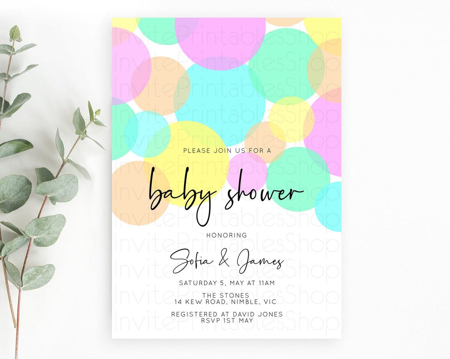 Pastel Rainbow Baby Shower Invitation Pastel Confetti Invitation Sprinkles Bubbles Invitation Colorful Rainbow Confetti Theme D10409