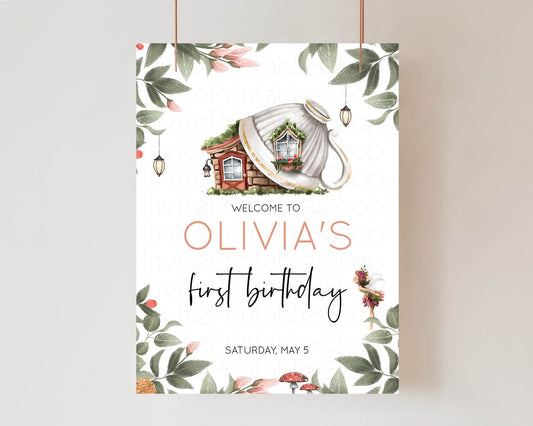 Editable Fairy Floral Birthday Board Pastel Watercolor Welcome Sign Enchante