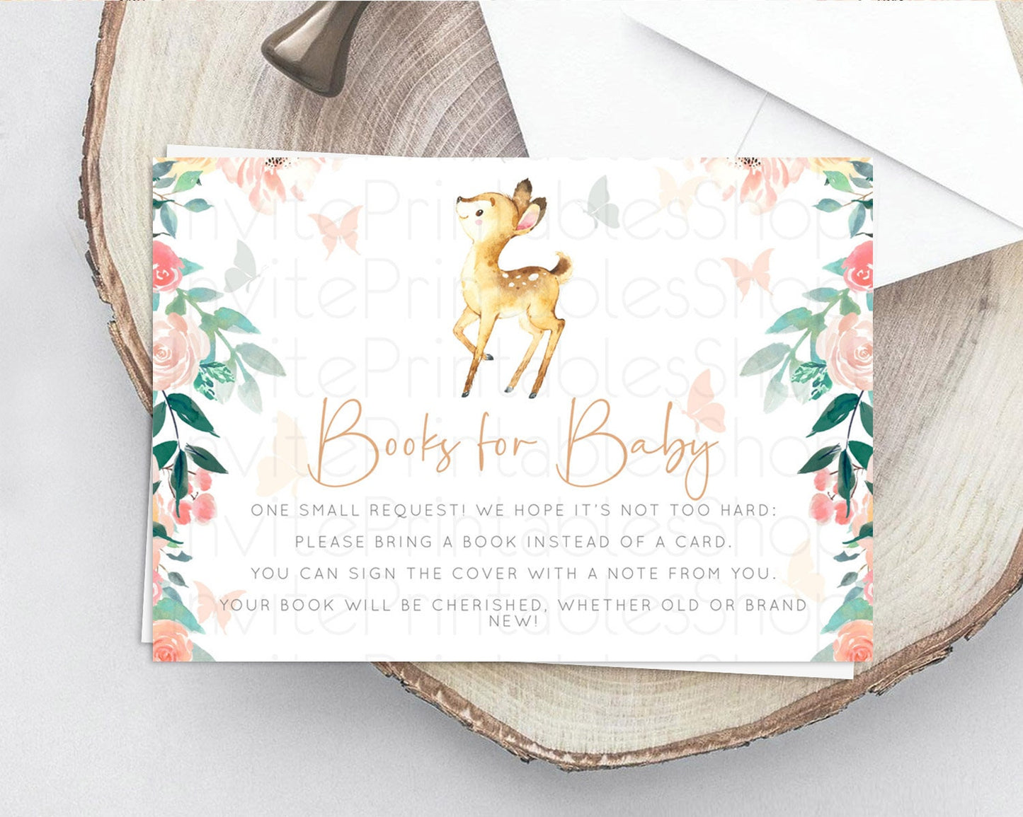 Fawn Books For Baby Card Deer Book Insert Floral Deer Book Card Enchanted Forest Butterfly Pastel Baby Shower Book Poem Request D10753