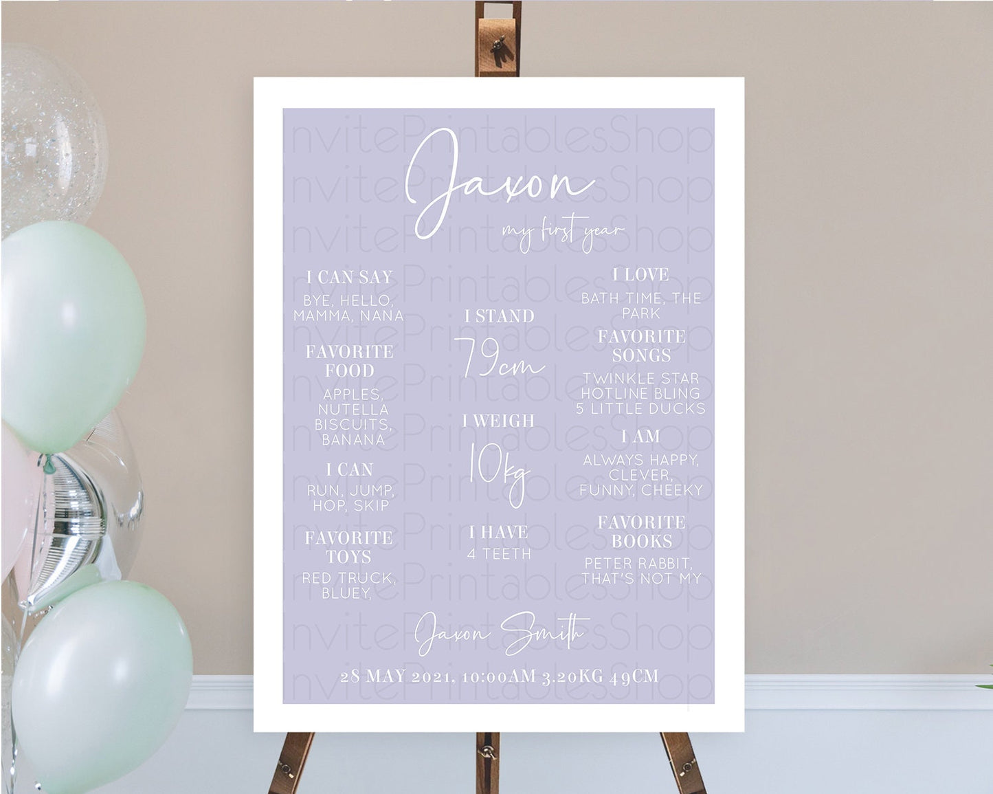 Editable Purple First Birthday Milestone Poster Plain Purple Milestone Board