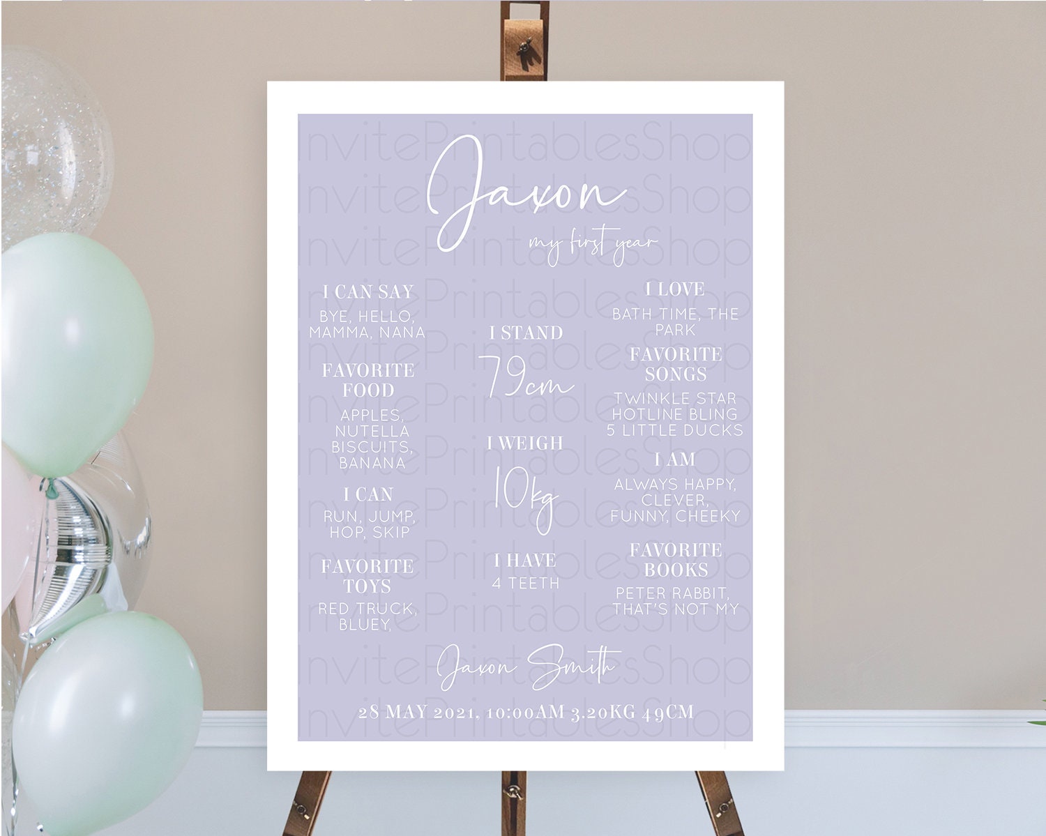 Editable Purple First Birthday Milestone Poster Plain Purple Milestone Board
