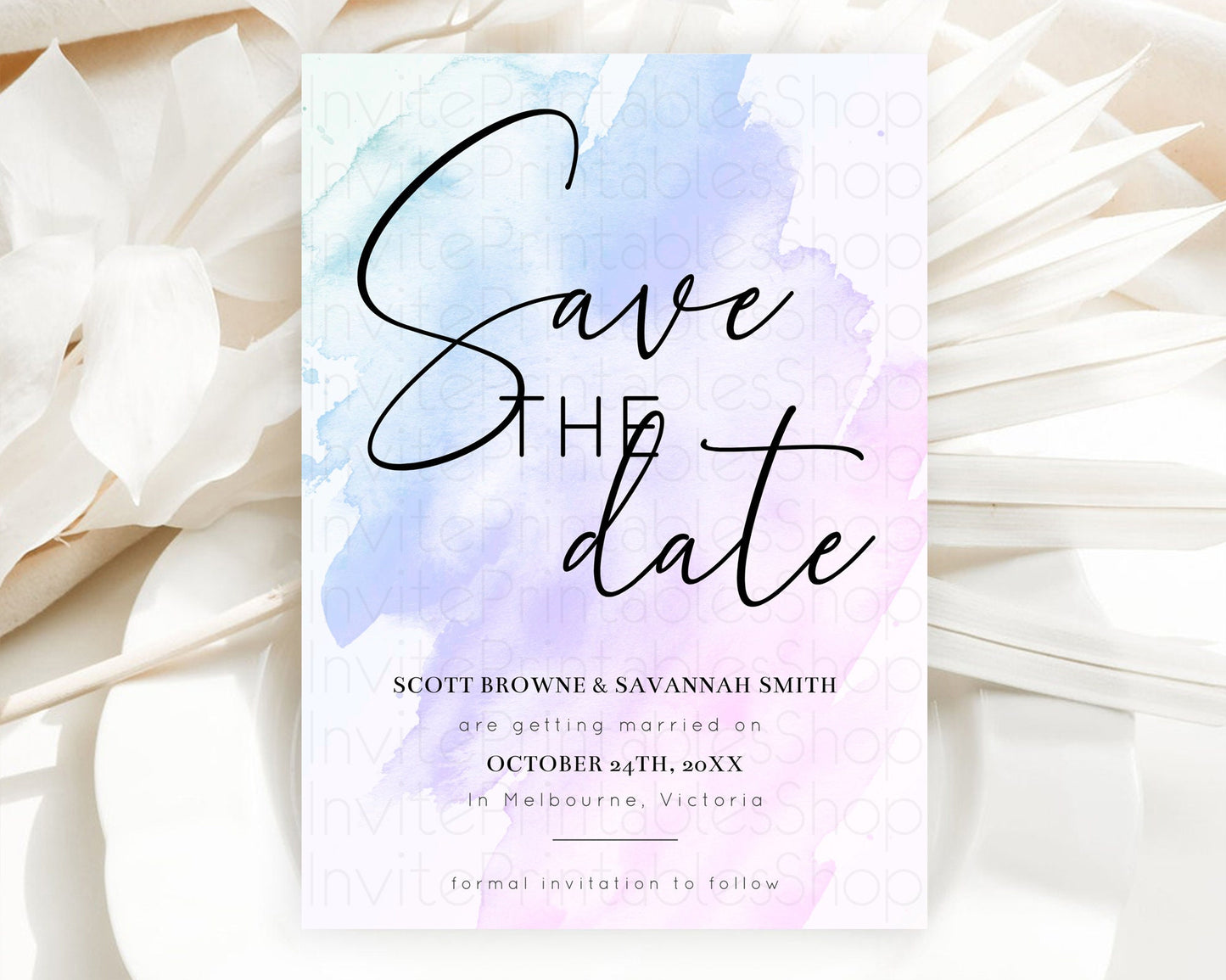 Purple Watercolor Save The Date Template Ombre Purple Watercolor Splash Party 1st Birthday Baby Shower Wedding Baptism Bridal Shower D10165