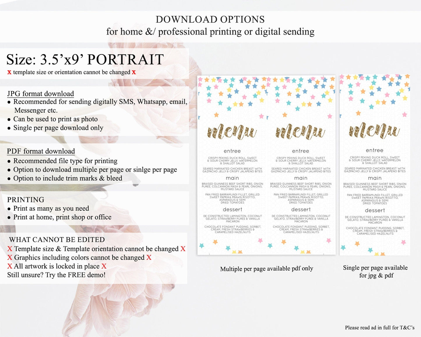 Star Menu Template Pastel Stars Menu Shooting Star Twinkle Little Star Decor Rainbow Colorful Confetti Dinner Dessert Food Menu D10298