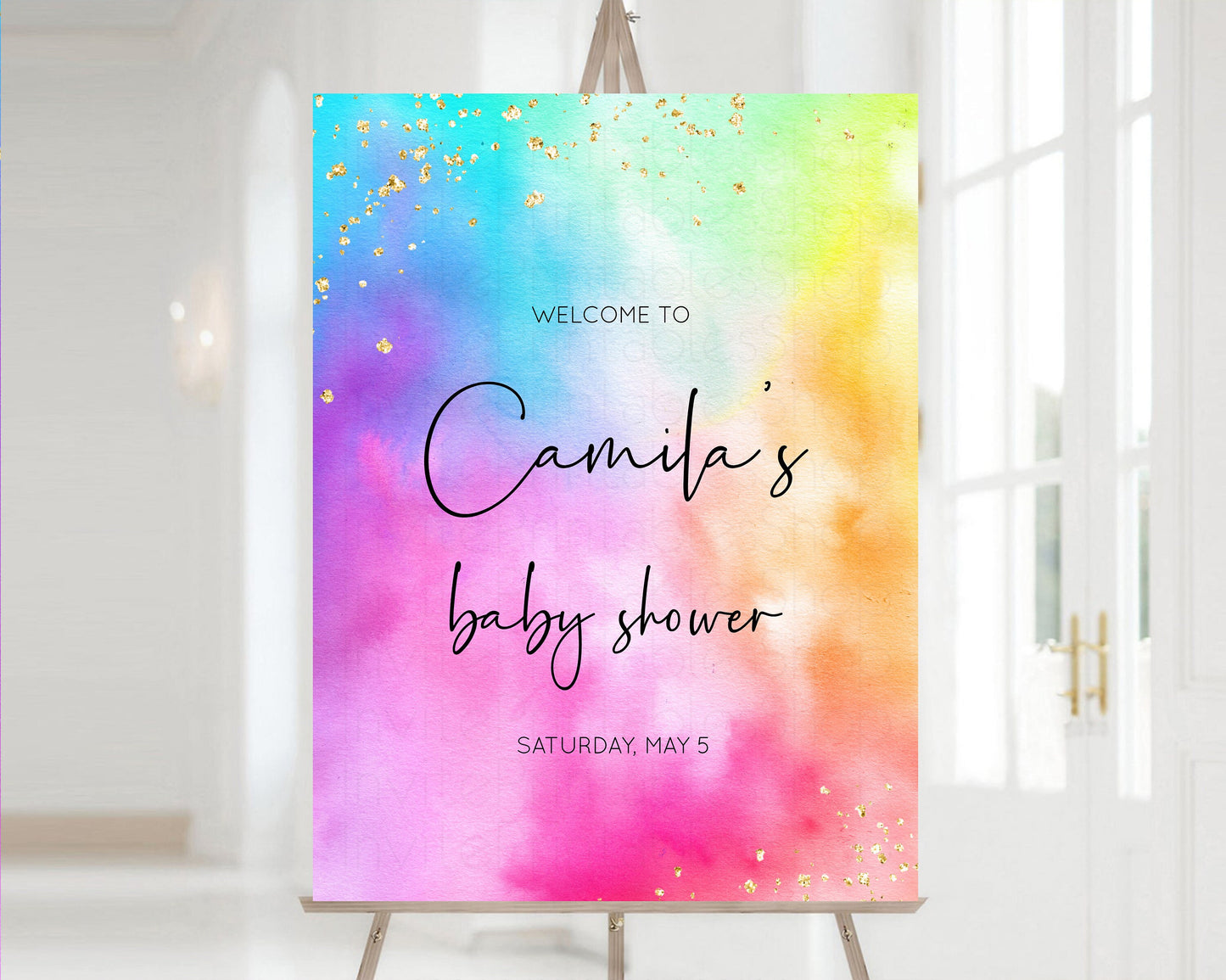 Rainbow Welcome Sign Tie Dye Baby Shower Board Colorful Watercolor Baby Shower Board Pastel Splash Welcome Board Glitter Welcome Poster 509