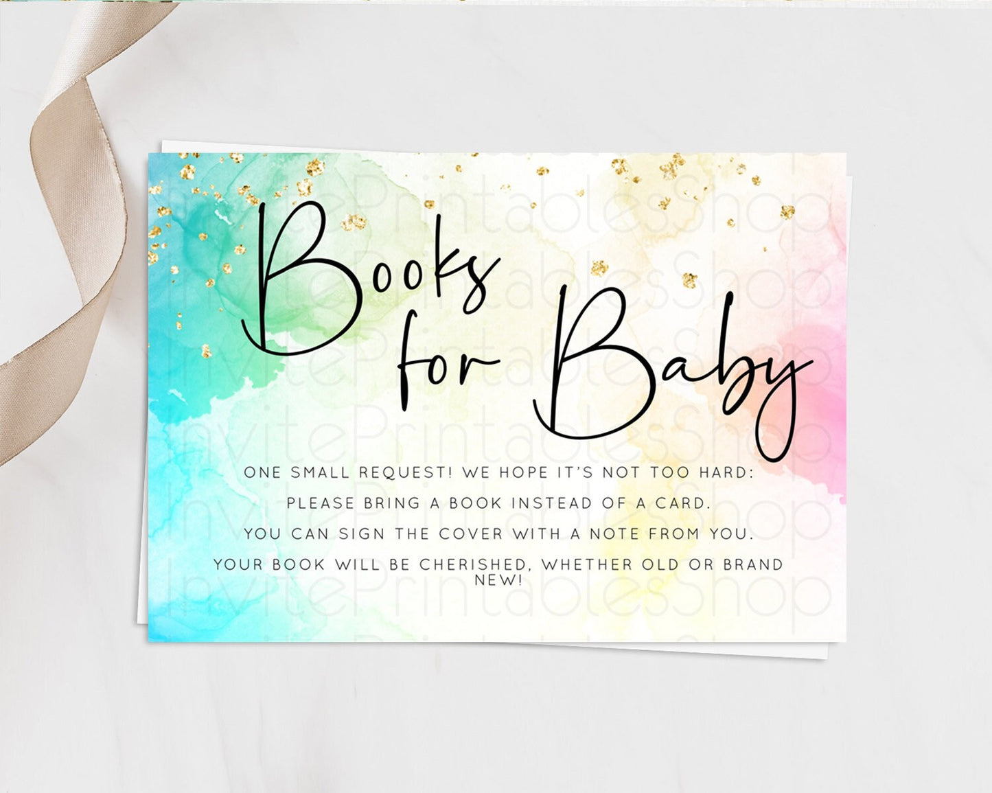 Pastel Books For Baby Card Pastel Rainbow Book Insert Colorful Ombre Watercolor Book Card Confetti Glitter Baby Book Poem Request D10151
