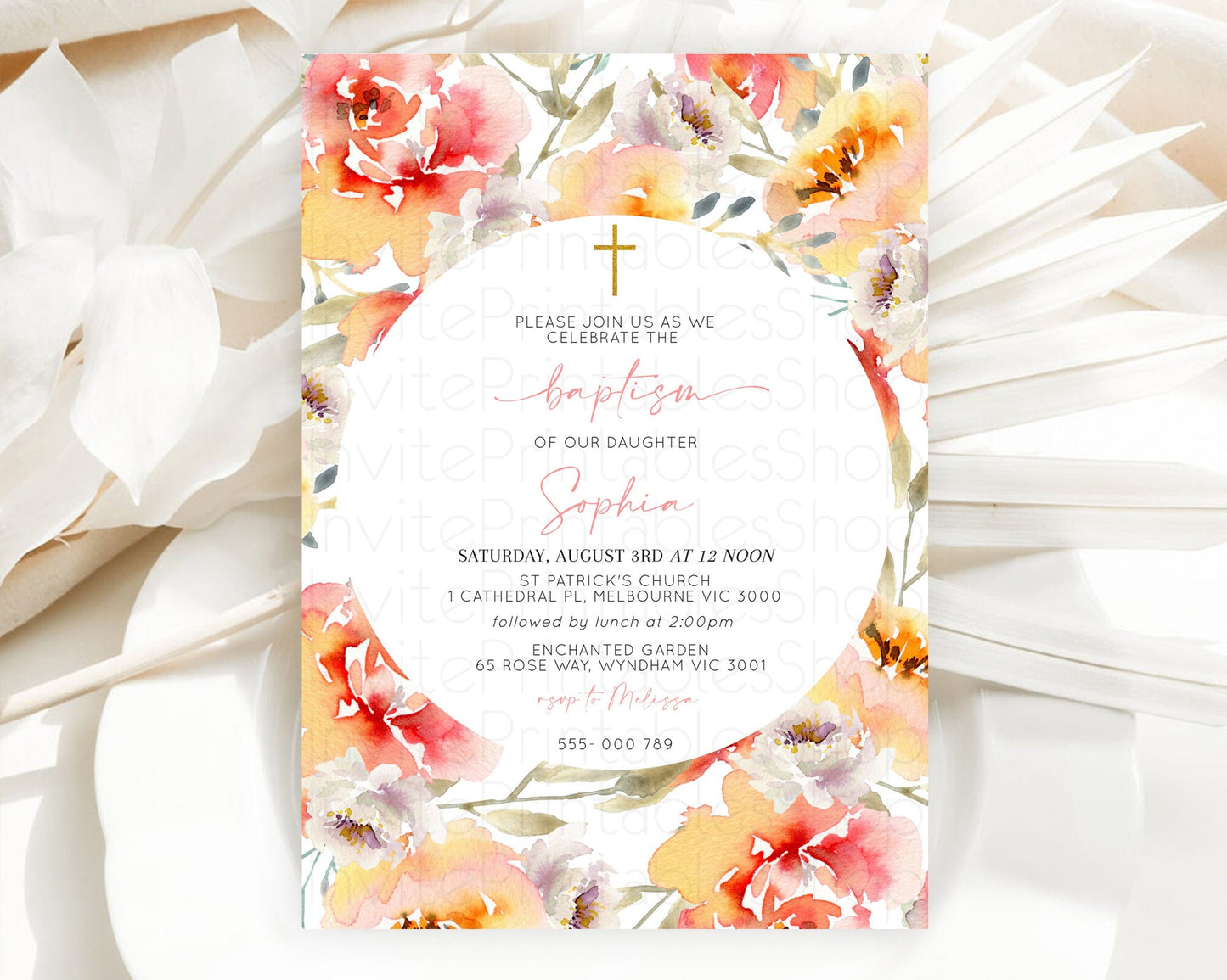 Secret Garden Baptism Invitation Wildflower Baptism Birthday Invite Pastel Flowers Christening Invite Enchanted Garden Boho Floral  D10280