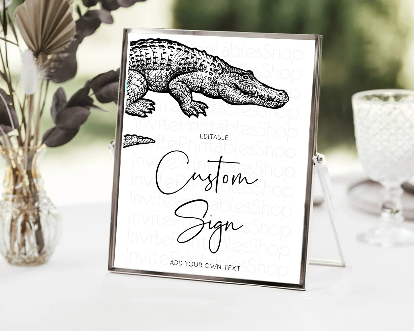 Croc Gator Sign Swamp Table Sign Decor Croc Gator Party Sign Template Safari Adventure Croc Gator Minimal Theme 1st Birthday Baptism D10286