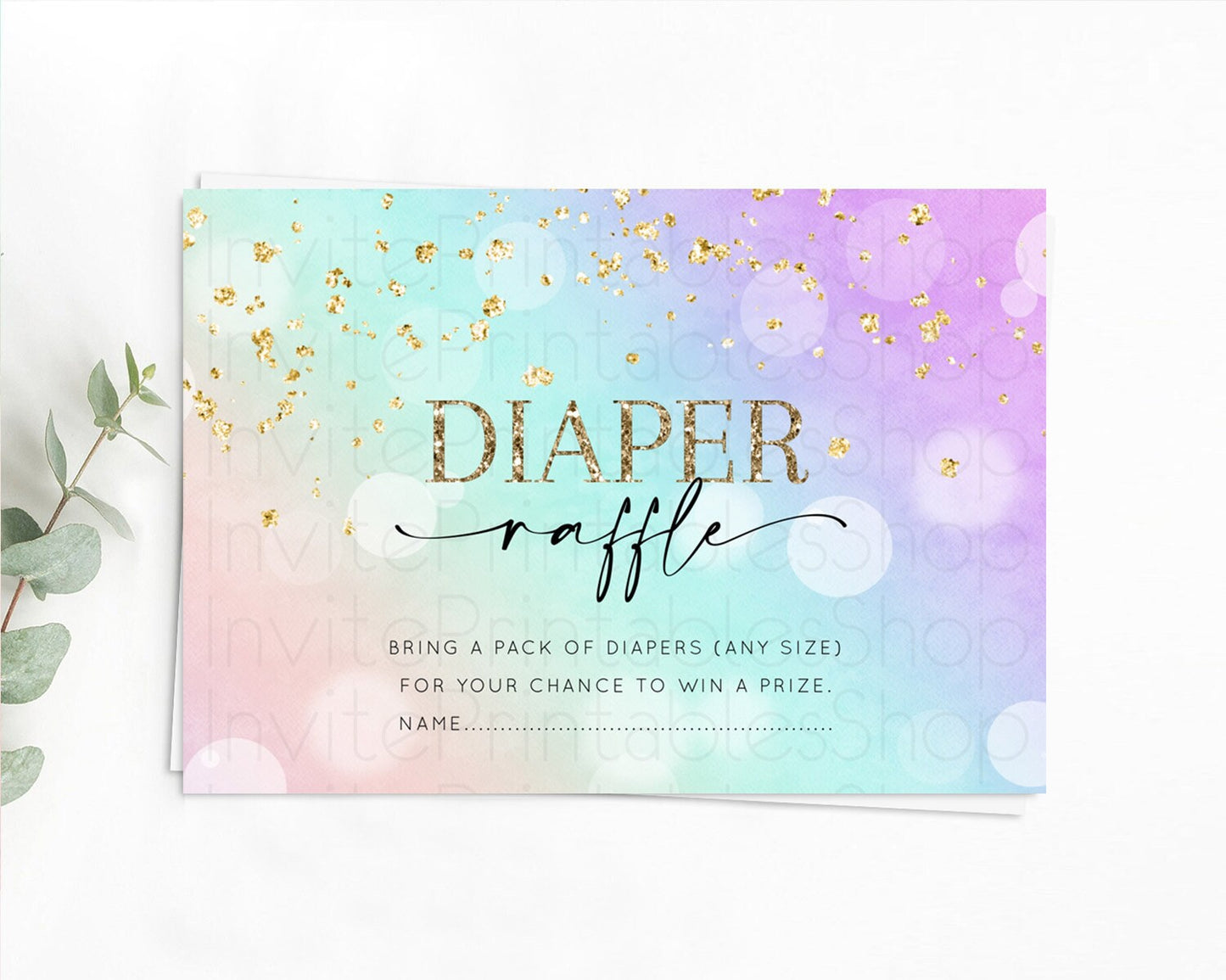 Pastel Diaper Raffle Card Pastel Rainbow Diaper Raffle Insert Colorful Ombre Watercolor Diaper Ticket Confetti Glitter Raffle Game D10618