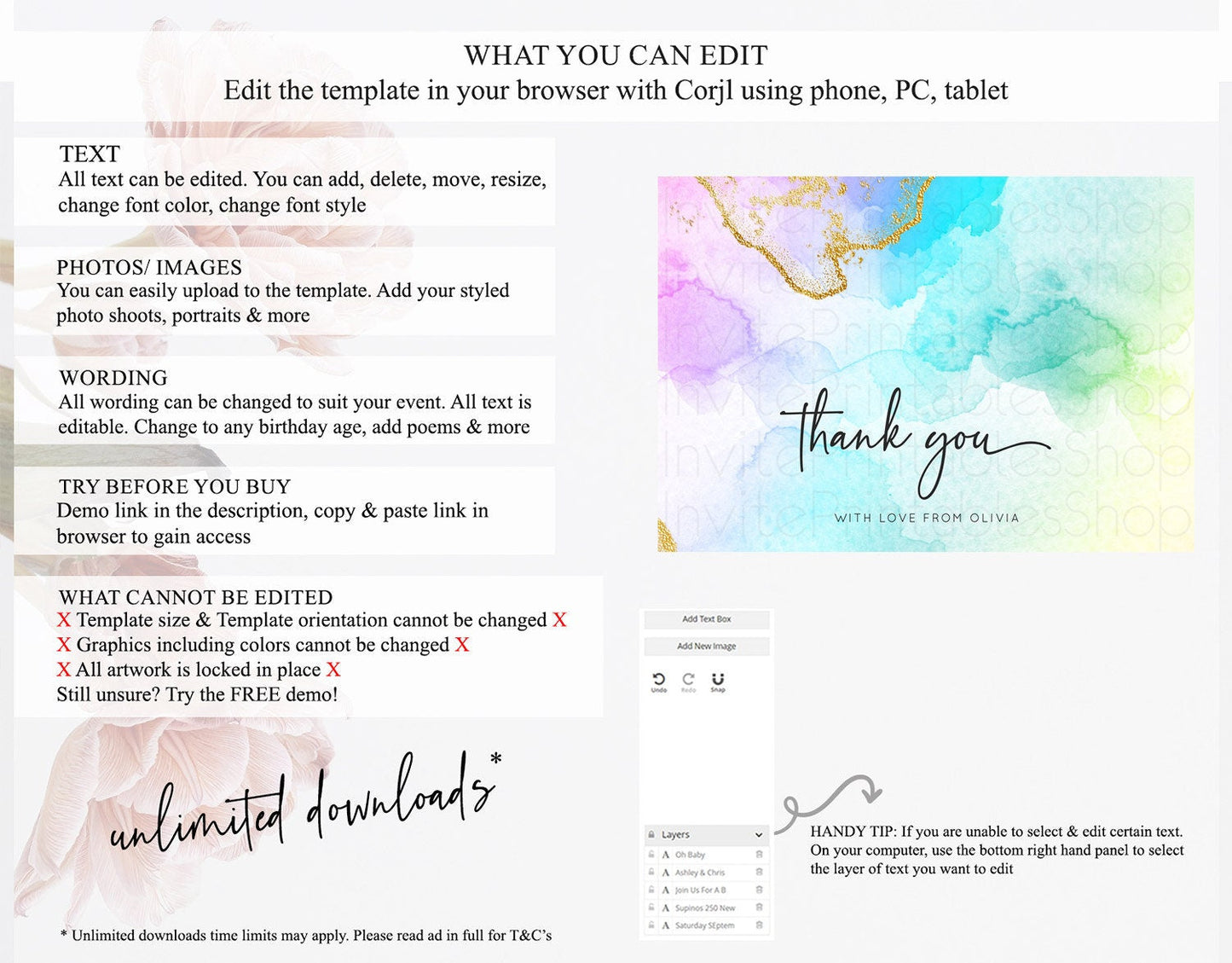 Pastel Thank You Rainbow Thank You Card Colorful Pastel Birthday Thank You Card Confetti Watercolor Pastel Teacher Thank You Cards D10390