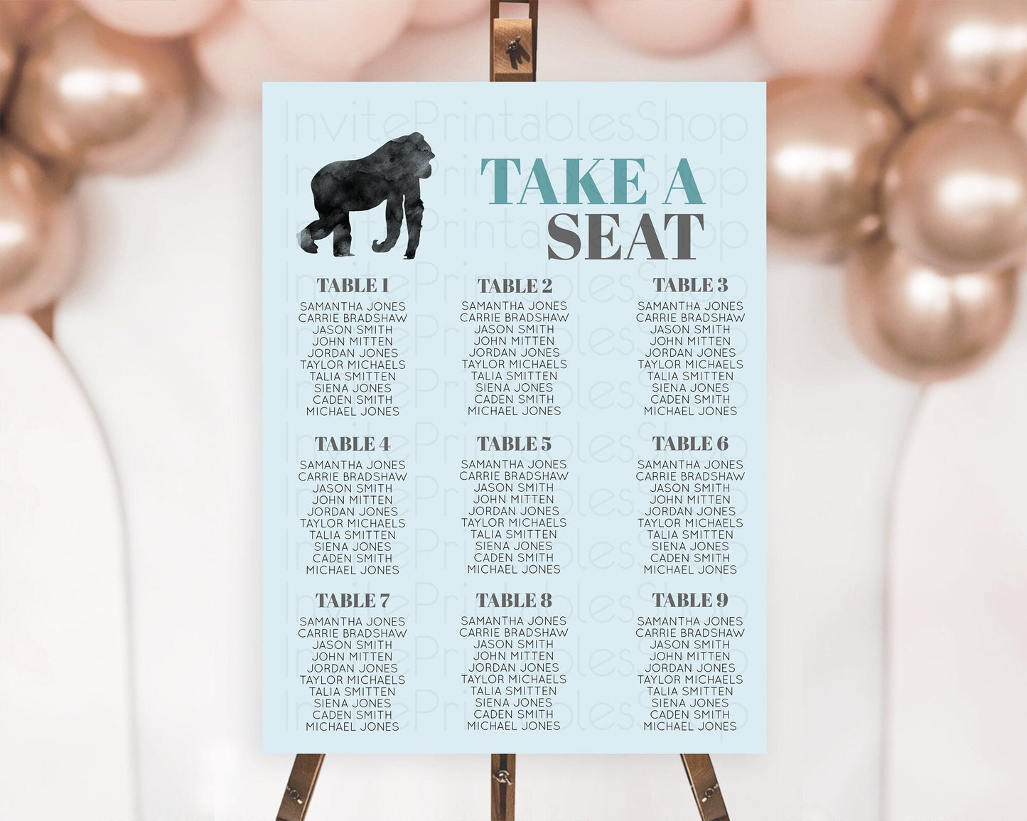 Gorilla Seating Chart Jungle Gorilla Seating Sign Gorilla Party Decor Gorilla Jungle Adventure Zoo Green Palm Leaf Fern Take A Seat D10799