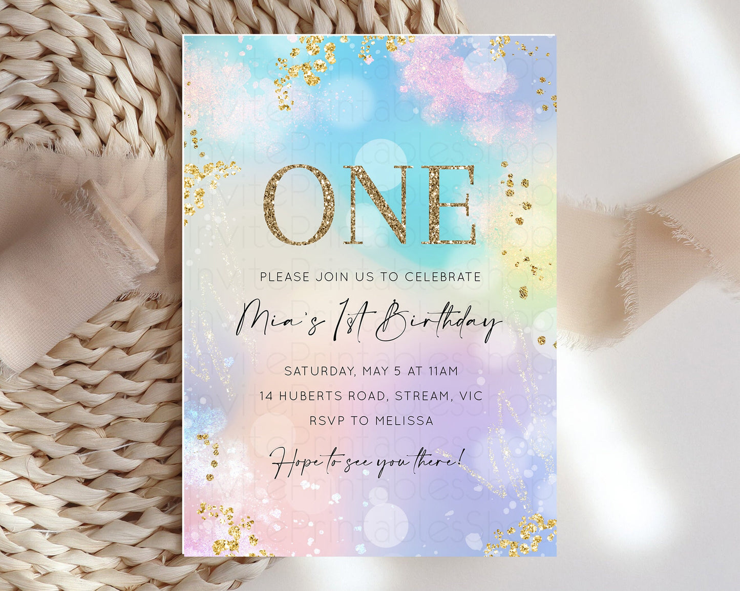 Rainbow Birthday Invitation Pastel Birthday Invite Ombre Watercolor Invite Enchanted Theme Colorful Splash Glitter Sprinkles 1st 2nd 3rd 707