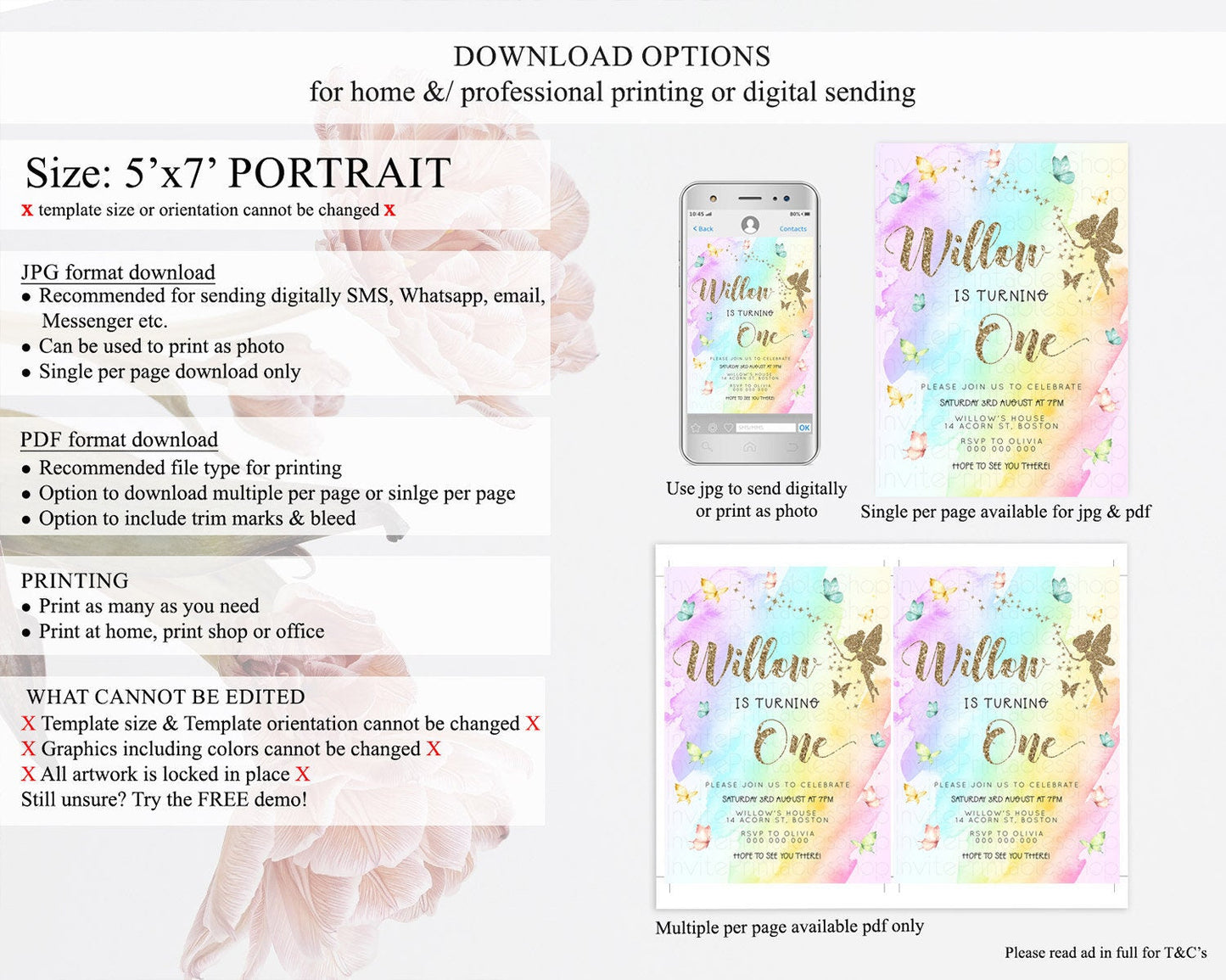 Pastel Fairy Birthday Invitation Pastel Butterflies Fairy Birthday Invitation Rainbow Ombre Watercolor 1st 2nd Birthday Invitation D23333