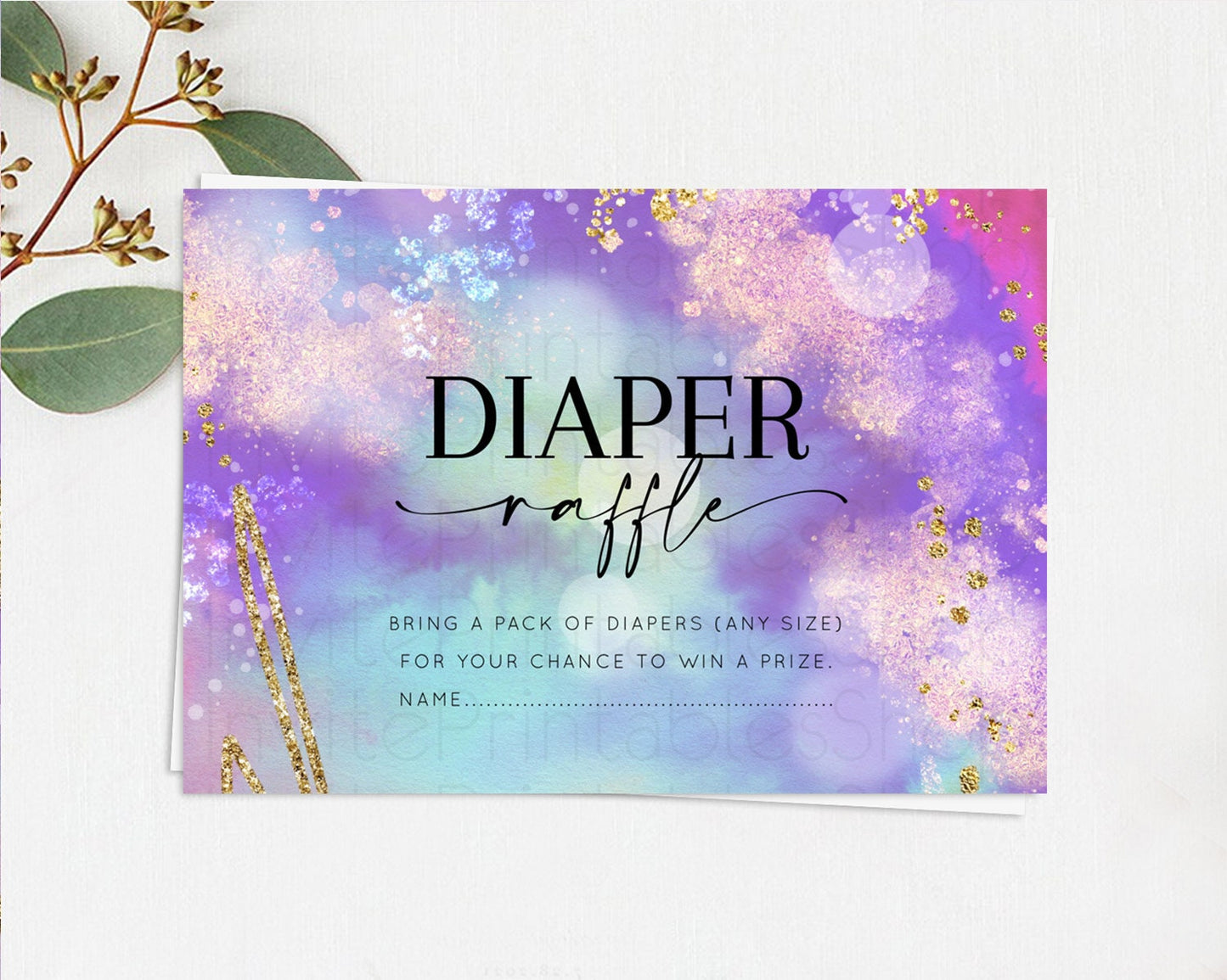 Rainbow Diaper Raffle Card Pastel Diaper Insert Colorful Pastel Watercolor Ombre Diaper Ticket Iridescent Sprinkles Raffle Game D10680