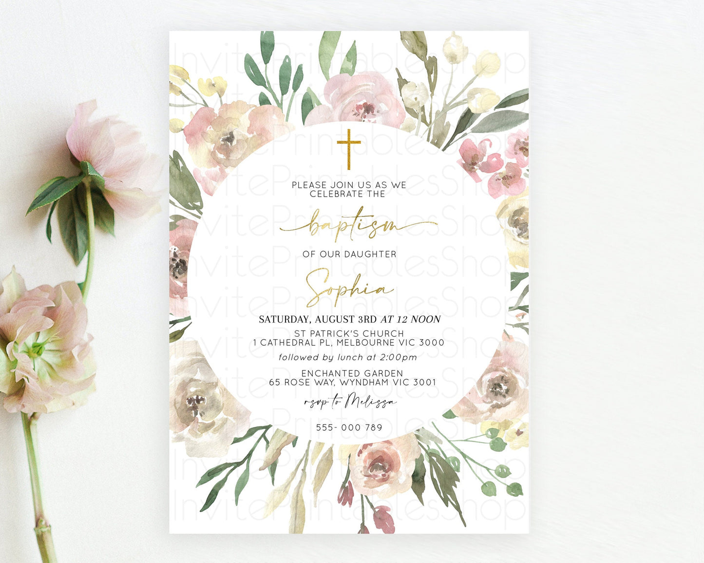 Secret Garden Baptism Invitation Wildflower Baptism Birthday Invite Pastel Flowers Christening Invite Enchanted Garden Boho Floral  D10202