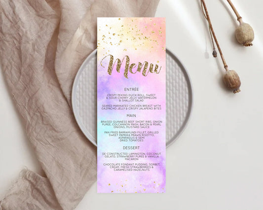 Editable Pastel Menu Pastel Rainbow Menu Template Colorful Pastel Table Deco