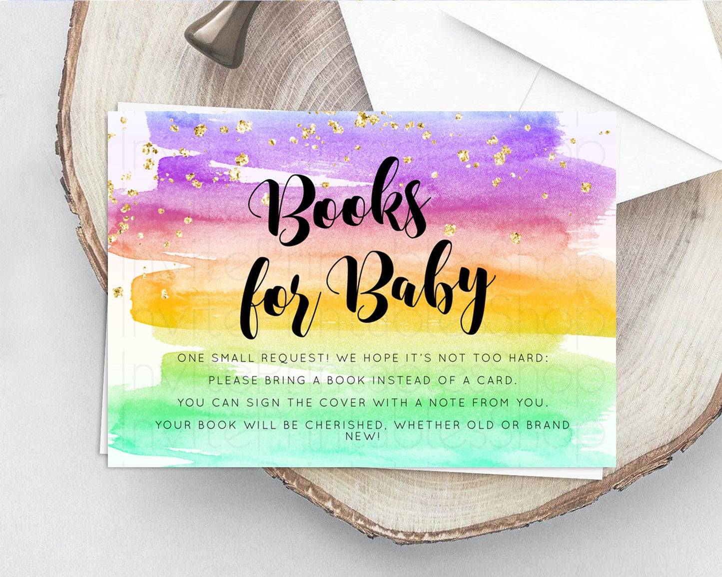 Pastel Books For Baby Card Pastel Rainbow Book Insert Colorful Ombre Watercolor Book Card Confetti Glitter Baby Book Poem Request D10524