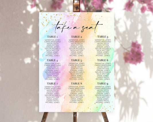 Editable Rainbow Seating Chart Pastel Seating Chart Colorful Pastel Watercol