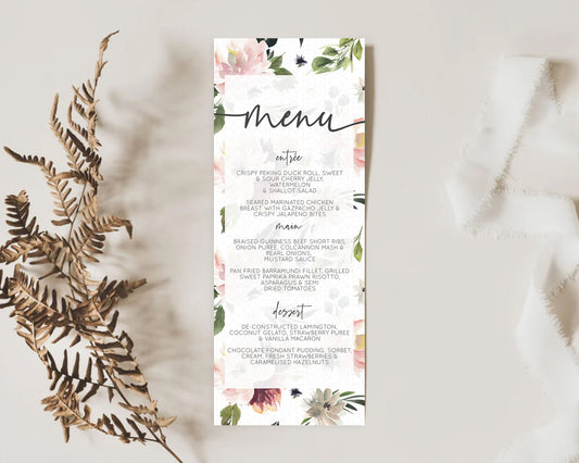Editable Secret Garden Menu Wildflower Menu Template Pastel Flower Garden Ta