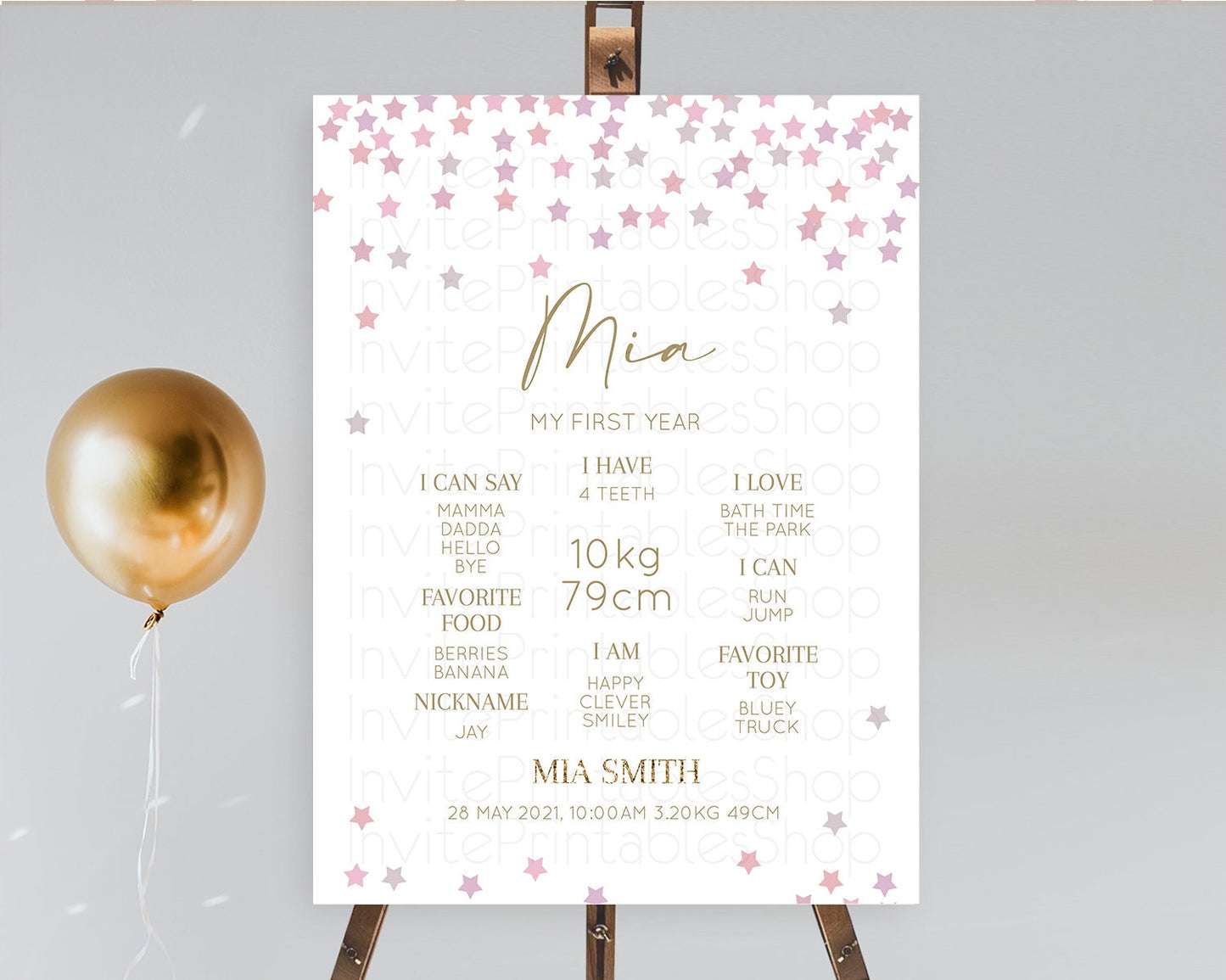 Star First Birthday Milestone Poster Pastel Stars Milestone Shooting Star Rainbow Colorful Confetti Twinkle Little Star 1st Birthday D10344