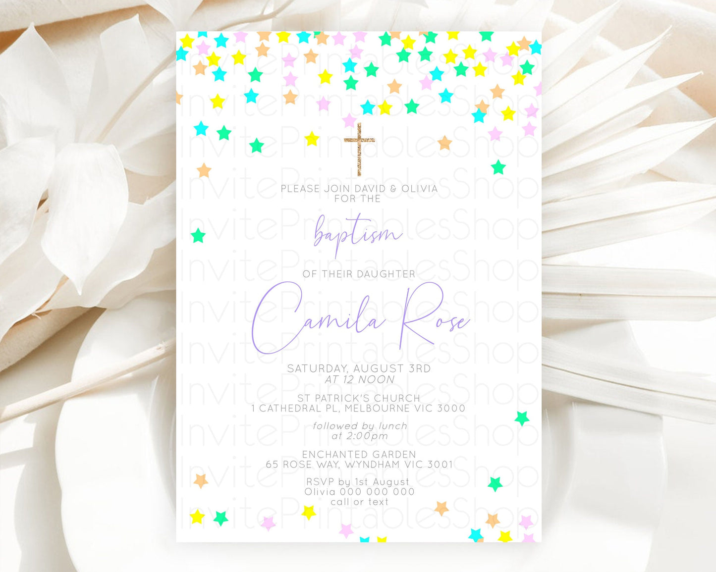 Star Baptism Invitation Pastel Stars Baptism 1st Birthday Invitation Rainbow Colors Confetti Twinkle Little Star Christening Invite D10394