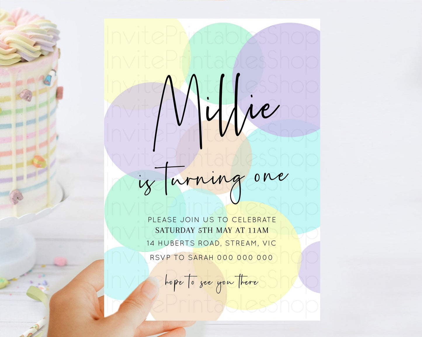 Pastel Birthday Invitation Pastel Confetti Birthday Invitation Bubbles Invitation Colorful Rainbow Confetti 2nd 1st First Birthday D10414