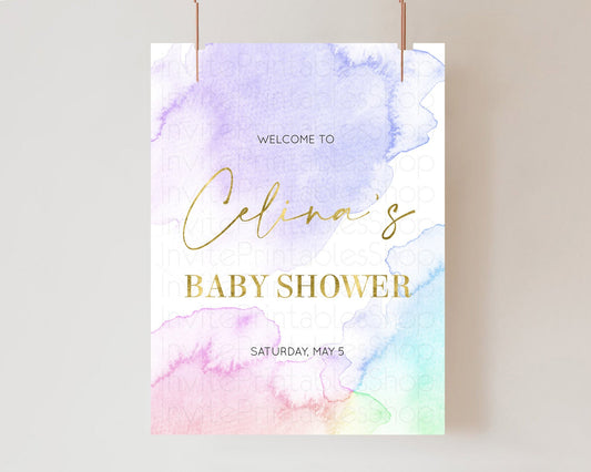 Pastel Baby Shower Welcome Sign Pastel Rainbow Welcome Sign Colorful Rainbow Confetti Watercolor Glitter Décor Pastel  Welcome Sign D10215