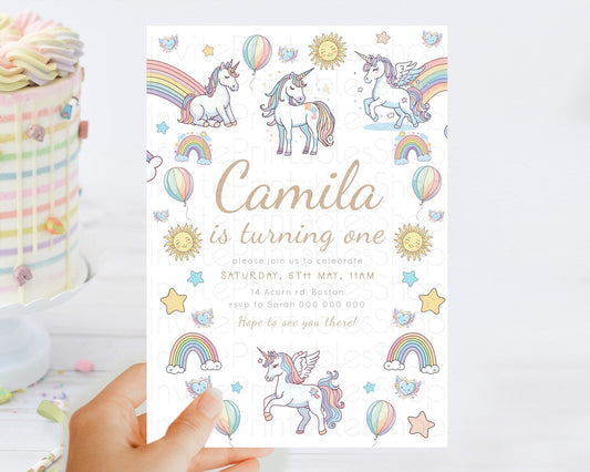 Editable Unicorn Rainbow Birthday Invitation Pastel Birthday Invite Magical