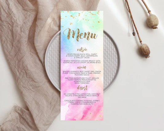 Editable Pastel Menu Pastel Rainbow Menu Template Colorful Pastel Table Deco