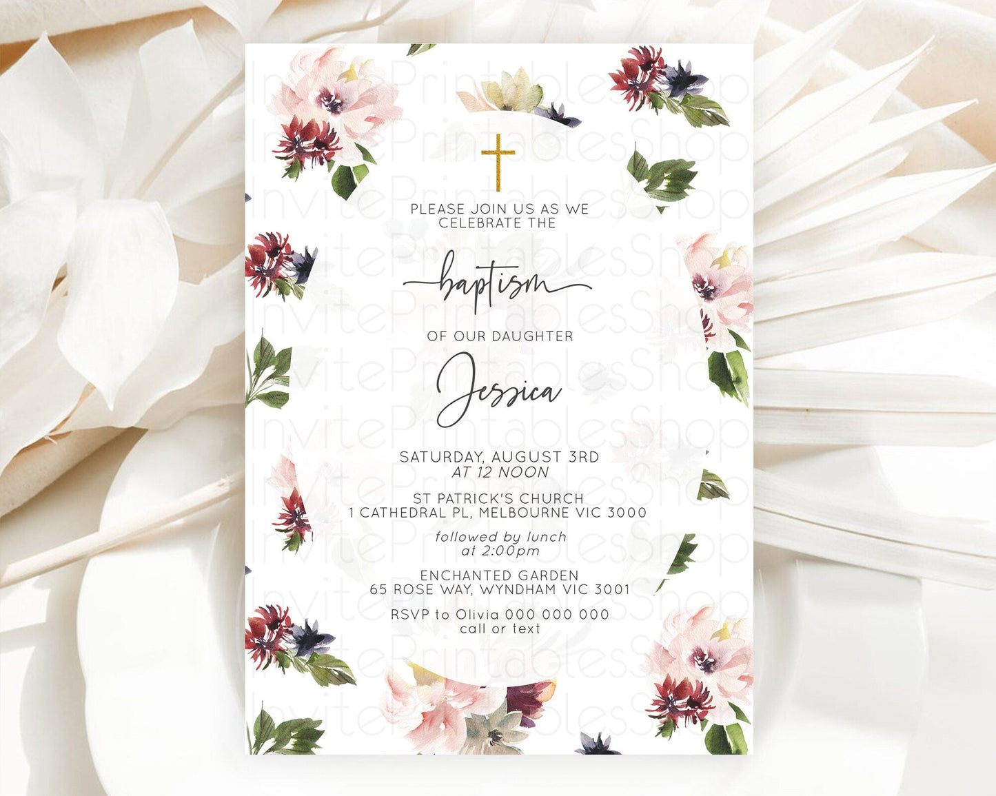 Secret Garden Baptism Invitation Wildflower Baptism Birthday Invite Pastel Flowers Christening Invite Enchanted Garden Boho Floral D10538
