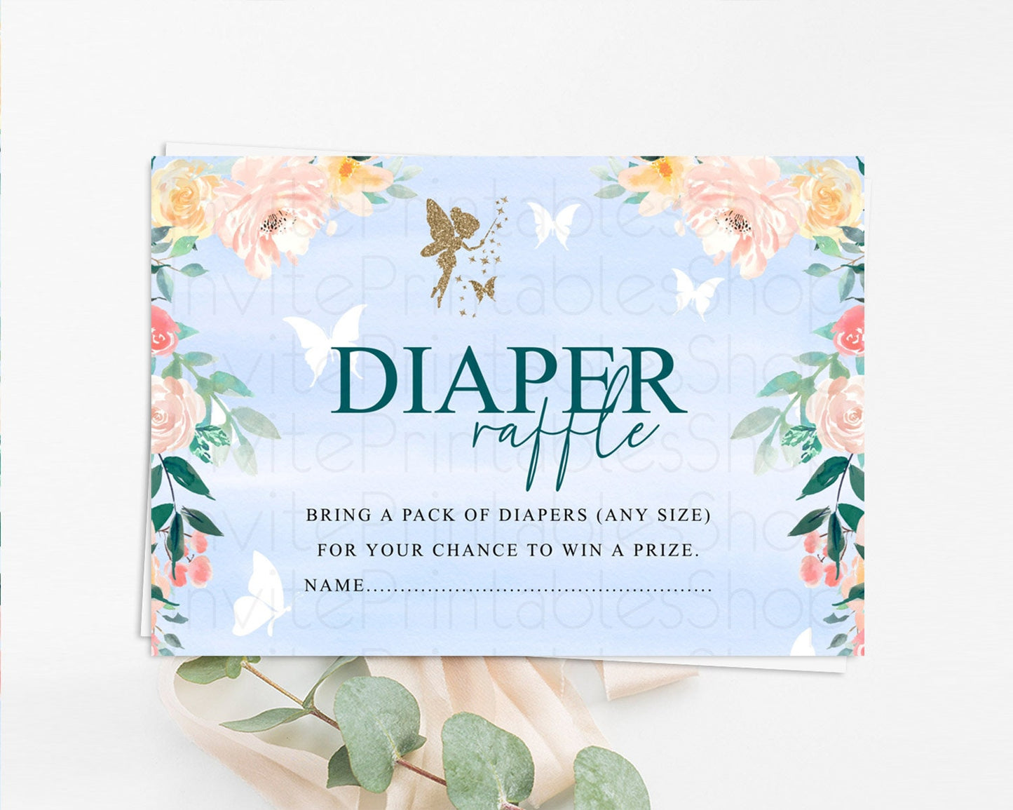 Fairy Diaper Raffle Card Fairy Diaper Insert Enchanted Garden Fairy Diaper Ticket Pastel Floral Butterfly Secret Garden Raffle Game D10794