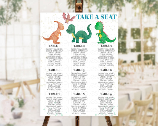 Dinosaur Seating Chart Dinosaur Volcano Seating Chart Watercolor Dinosaur Seating Sign Volcano T-Rex Raptor Jurassic Party Décor  D10153