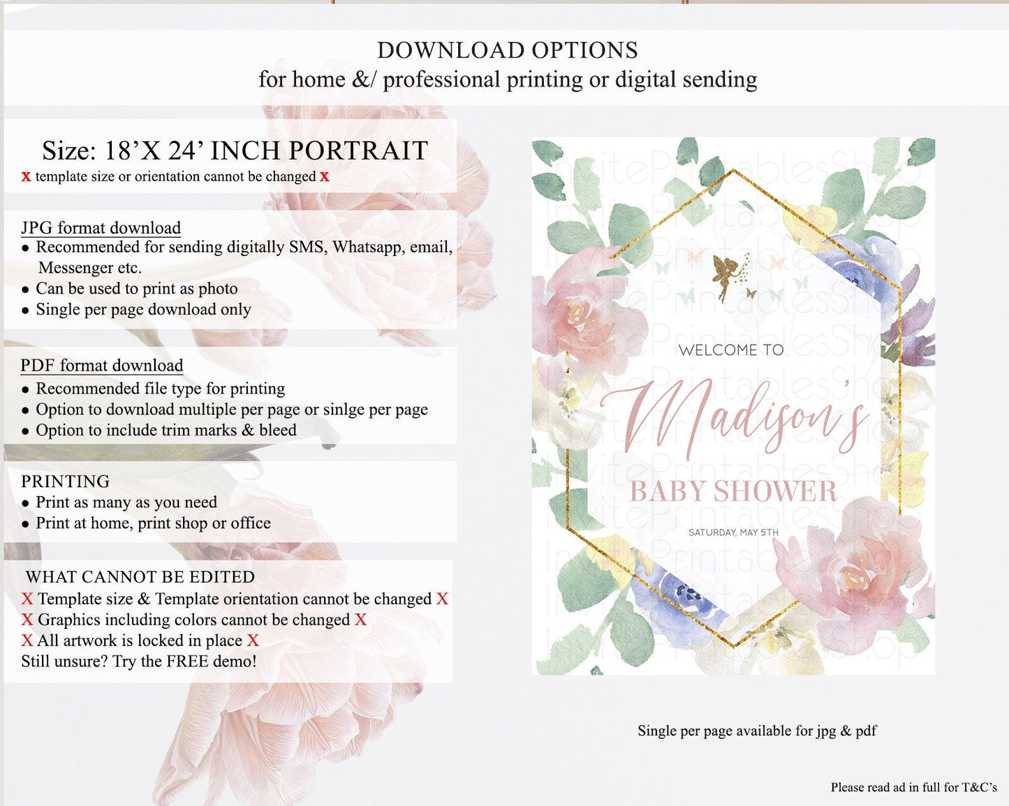 Fairy Baby Shower Welcome Sign Fairy Welcome Board Enchanted Garden Pastel Floral Butterfly Decor Secret Garden Fairy Welcome Sign D10294