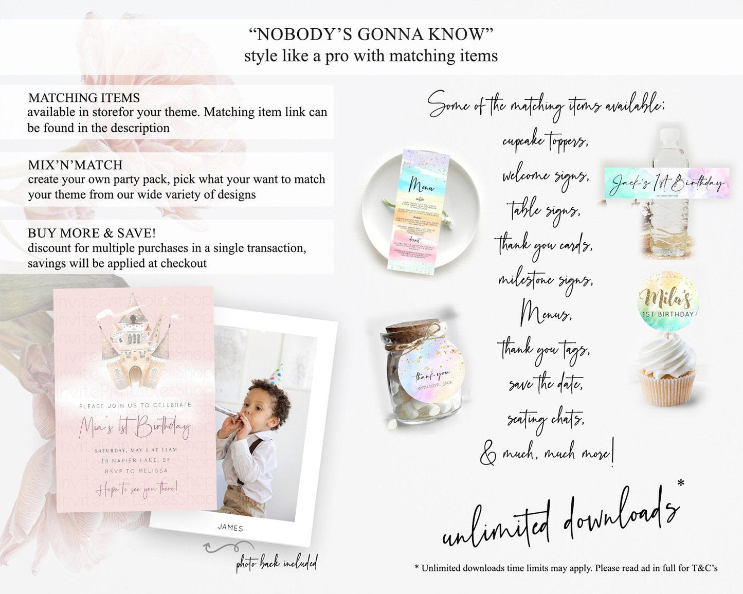 Princess Birthday Invitation Princess Invitation Pastel Invitation Royal Birthday Rainbow Color Enchanted Castle 1st First Birthday D10252