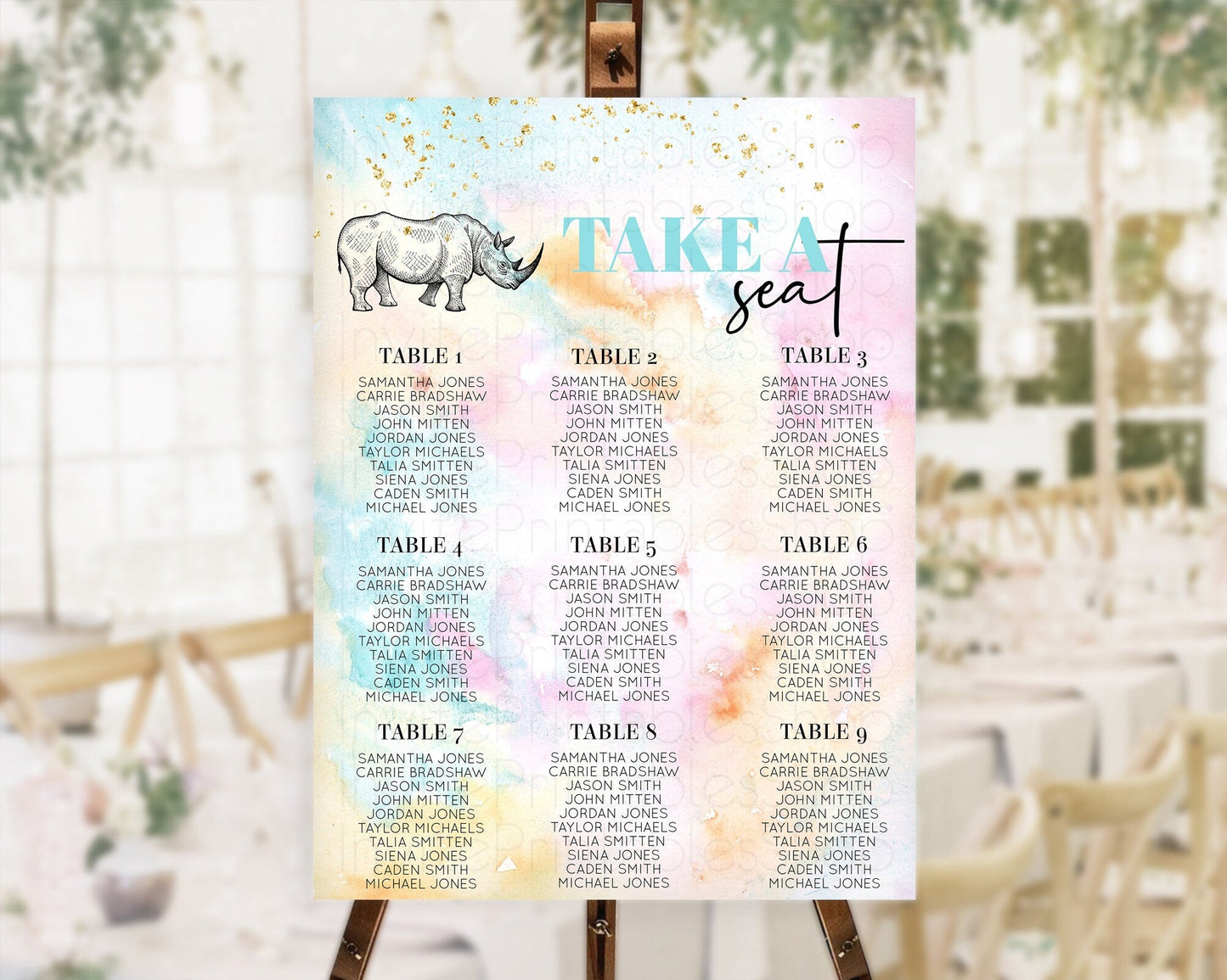 Rhino Seating Chart Rhino Seating Sign Rhino Take A Seating Chart Rhino Safari Adventure Decor Zoo Party Rhino Palm Leaf Decor D10287