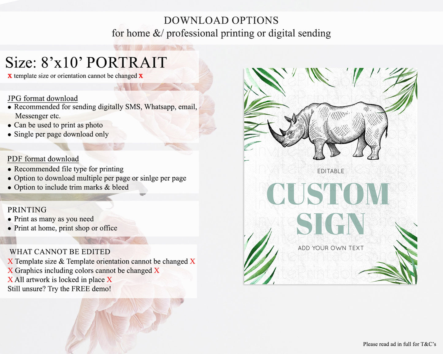 Rhino Sign Safari Table Sign Decor Rhino Party Sign Template Safari Adventure Rhino Minimal Theme 1st Birthday Baptism Baby Shower D10848