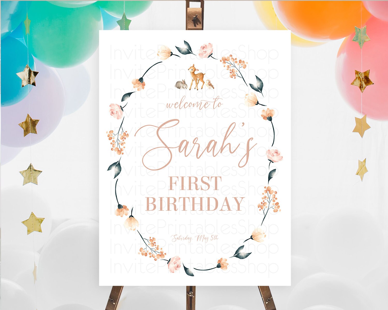 Editable Fawn Welcome Sign Deer Welcome Board Floral Deer Welcome Poster Enc