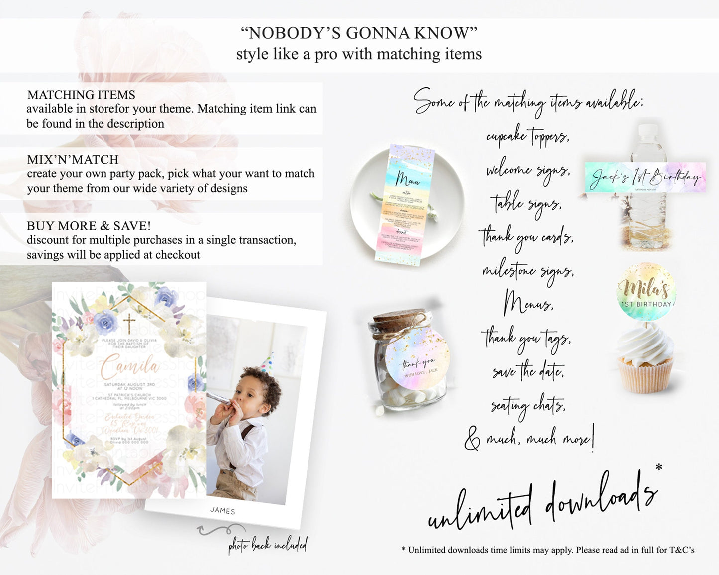 Secret Garden Baptism Invitation Wildflower Baptism Birthday Invite Pastel Flowers Christening Invite Enchanted Garden Boho Floral  D10254