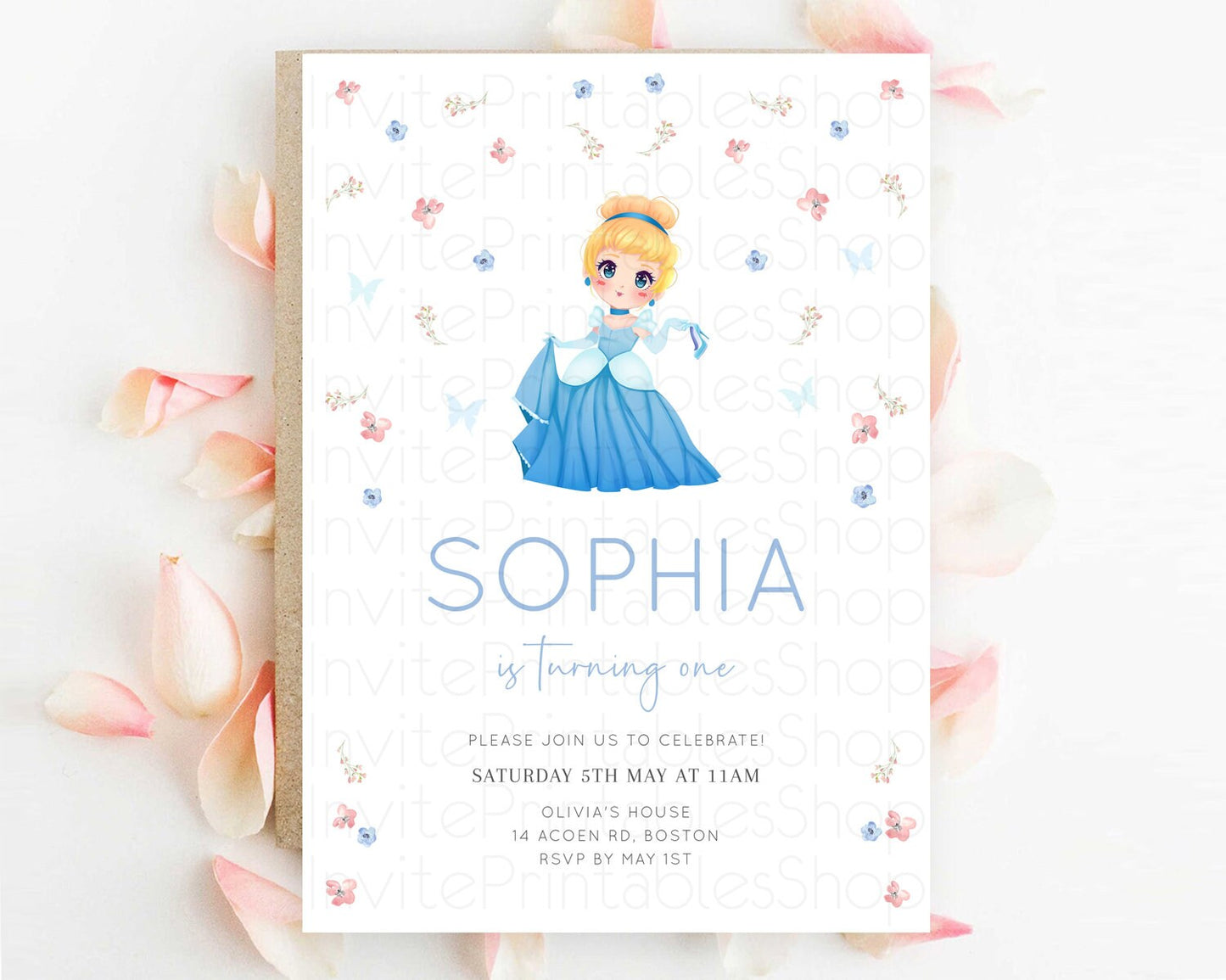 Princess Birthday Invitation Castle Invitation Royal Birthday Fairy Tale Enchanted Castle Pastel Floral Garden 1st First Birthday D10354
